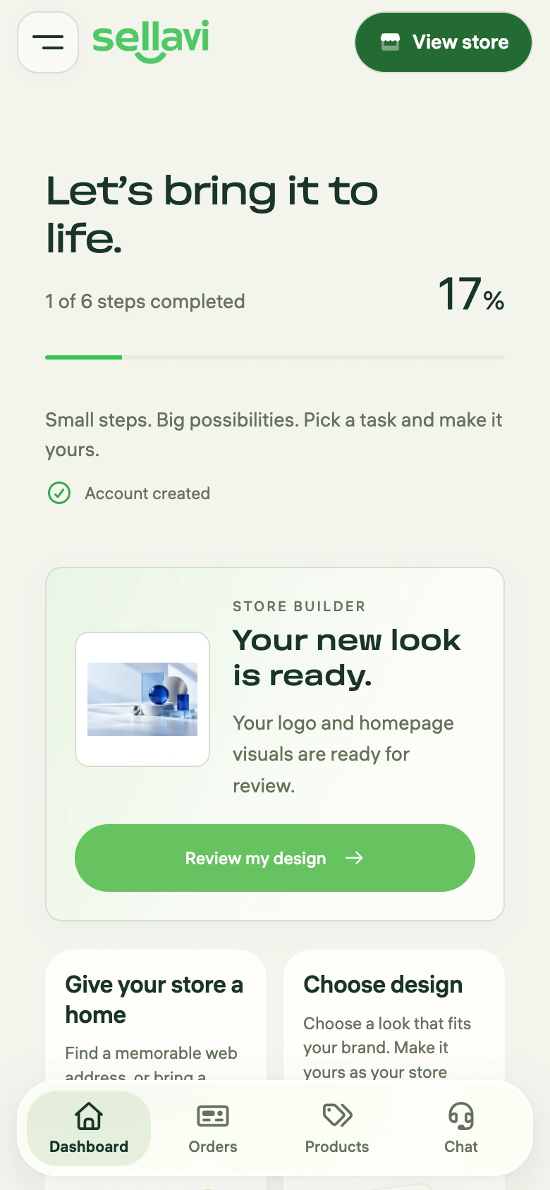 The new Sellavi dashboard on mobile